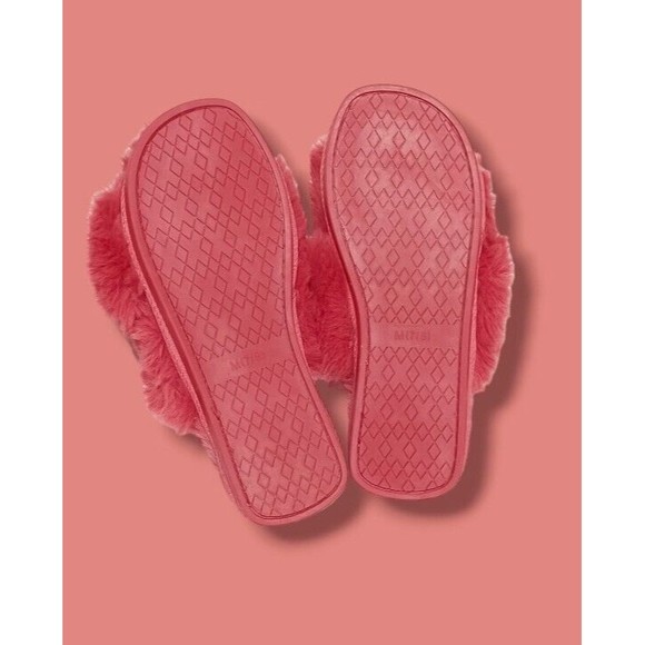 Flora Berry Rouge Super Soft Fuzzy Faux Fur Crossband Womens 7/8 House Slippers - Picture 8 of 16